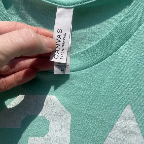 3 up ⬆️ 3 down ⬇️ mint green SS tshirt - baseball /softball. XS Bella canvas. - Picture 6 of 7